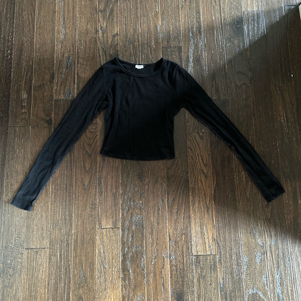 Garage Black Fitted Crop Long Sleeve Tee
